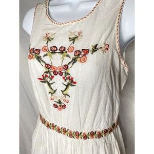 Max Studio White Embroidered boho tassel lined dress NWT